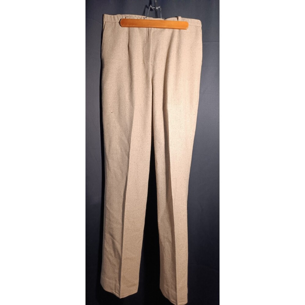 Pendleton Tan Wool Silk Suit Set Jacket 10 Pants 8 Leather Trim Classic Career - Picture 5 of 12